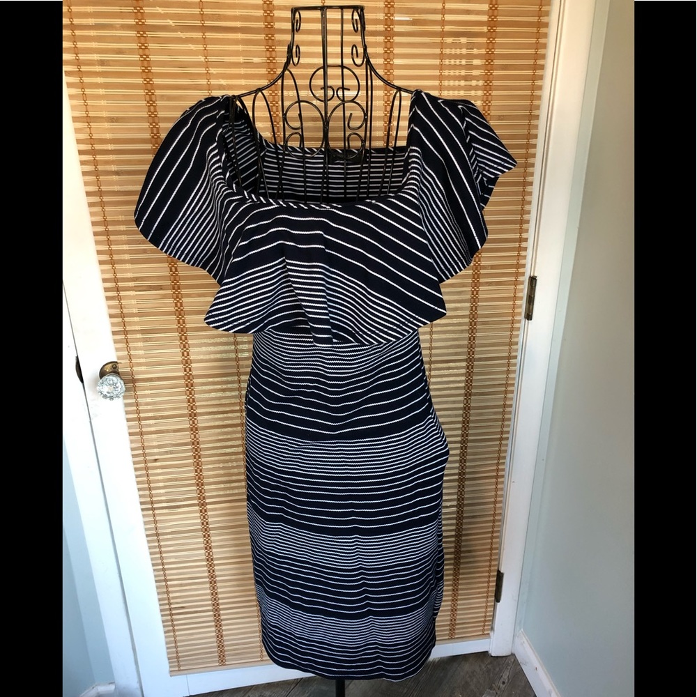 Navy Color Off-the-Shoulder Dress, Size Medium
